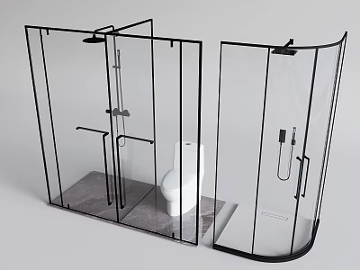 Contemporary Shower Head With Glass Enclosure And Black Frame Design In Bathroom 3d model