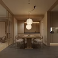 Minimalist Living Dining Room with Beige Sofa Wooden Coffee Table and Floor to Ceiling Window