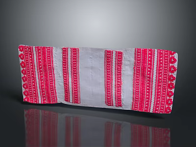 Red and White Striped Fabric With Intricate Patterned Embroidery Design Textile Artwork 3d model