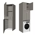 Modern Bathroom Cabinet Unit with Open Shelves Wall Cabinet Drawer and Washing Machine Storage