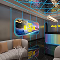 Modern KTV Interior With Neon Lights Sofas And Art Decor 3d model