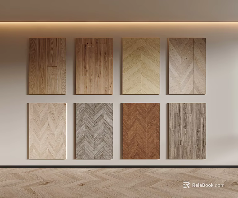 Various Wooden Flooring Samples With Herringbone Patterns And Natural Tones 3d model 