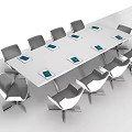Modern Conference Table With Gray Chairs And Green Notebooks On White Surface 3d model