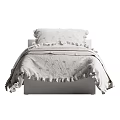 Modern Single Bed With Soft Gray Bedding Fringed Blanket And Comfortable Pillows 3d model