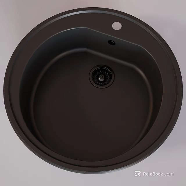 Black Round Modern Kitchen Sink with Smooth Surface and Central Drainage 3d model