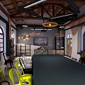 Spacious Conference Room With Long Table Colorful Chairs Arched Windows And Wooden Ceiling