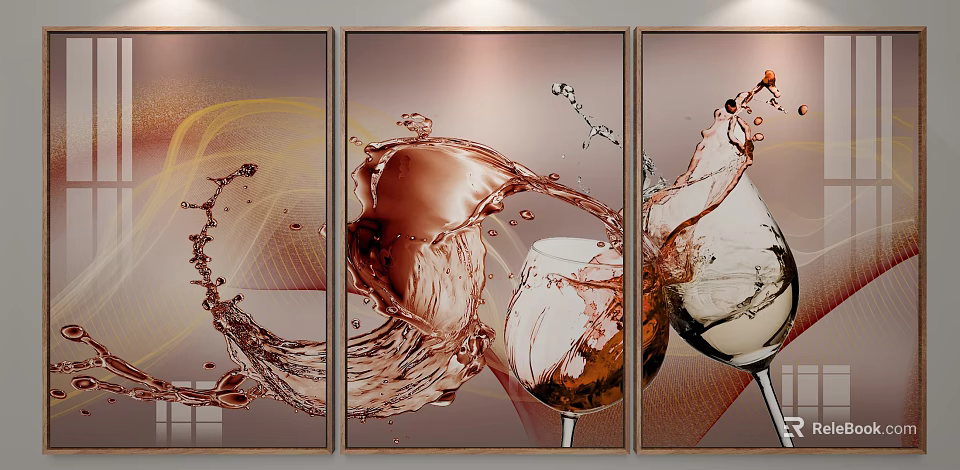 Abstract Dynamic Wine Splash Art Painting With Glasses And Flowing Liquid 3d model 