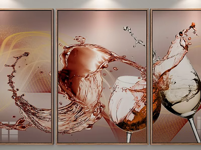 Abstract Dynamic Wine Splash Art Painting With Glasses And Flowing Liquid 3d model