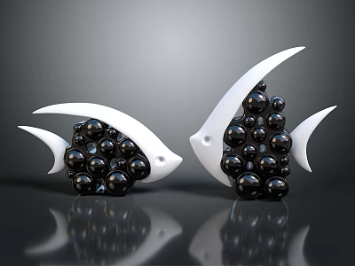 Stylish Fish Shaped Decorative Ornament Set With White Body And Black Spheres 3d model