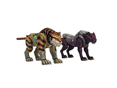 Game Movie Animal Characters Featuring Tiger Panther Designs Glowing Gems and Armor 3d model