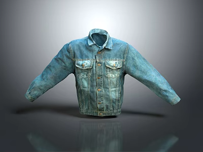 Classic Blue Denim Jacket with Front Pockets and Stylish Collar Design 3d model