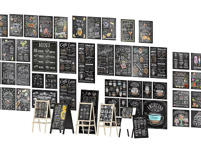 Chalkboard Menu Board Wall Hangings With Various Sizes Designs And Easel Display For Café Decor 3d model