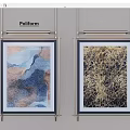 Framed Oil Paintings With Abstract Blue Orange Black And Golden Brown Textures Hanging On Wall