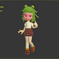 3D Animated Game Character With Green Hair Red Eyes And Waving Gesture