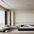 Modern Minimalist Bedroom Interior Design With Neutral Accent Wall Platform Bed And Area Rug