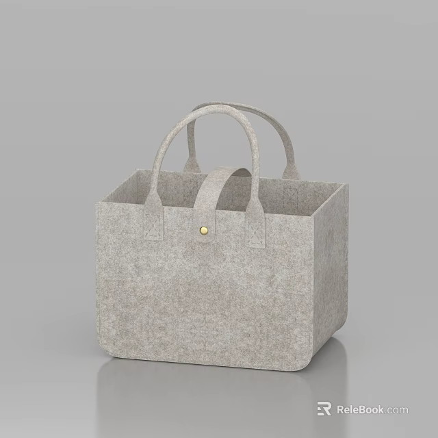 Light Gray Felt Storage Basket with Handles and Metal Buckle for Home Organizing 3d model 