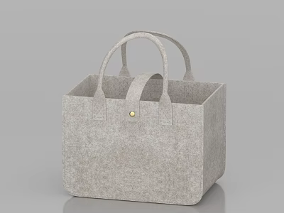 Light Gray Felt Storage Basket with Handles and Metal Buckle for Home Organizing 3d model