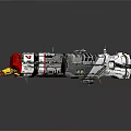 Detailed Sci Fi Spaceship 3D Model With Gray Red Body And Yellow Propulsion