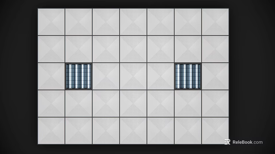 Modern White Square Ceiling Design With Diamond Pattern And Strip Grilles 3d model