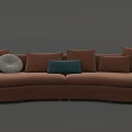 Gray Curved Two Seater Sofa With Multiple Brown And Patterned Cushions For Modern Interior 3d model