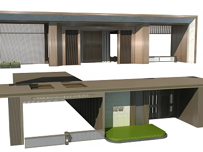 Modern Entrance Gate Design With Sliding Wooden Panels And Reception Sign 3d model