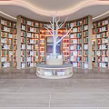 Modern Library Interior Design With Bookshelves And Large Windows 3d model