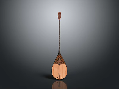 Handmade Wooden Lute Style String Instrument With Detailed Carved Design For Daily Life 3d model