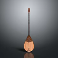 Handmade Wooden Lute Style String Instrument With Detailed Carved Design For Daily Life