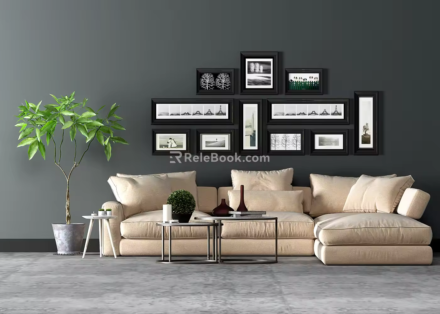 Modern Multiplayer Sofa Simple Sofa Coffee Table Combination 3d model