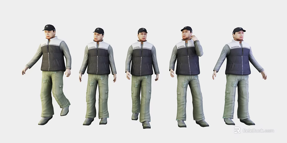 Men In Black Gray Jackets And Khaki Pants With Standing Walking Poses 3d model 