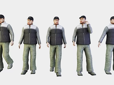 Men In Black Gray Jackets And Khaki Pants With Standing Walking Poses 3d model