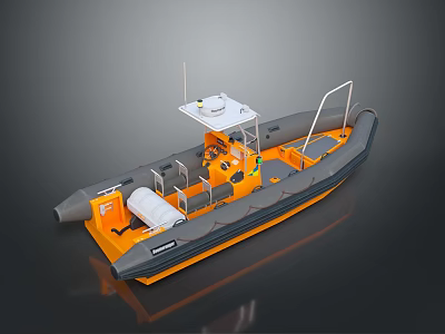 Orange And Gray Inflatable Boat With Open Cockpit Console Seats And Structure 3d model