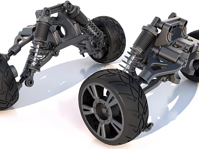 Detailed 3D Rendered Vehicle Suspension Parts With Wheels Springs And Metal Frames 3d model