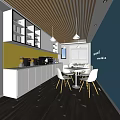 Modern Office Pantry Interior With Blue Walls White Cabinets Coffee Machines And Golden Leg Chairs