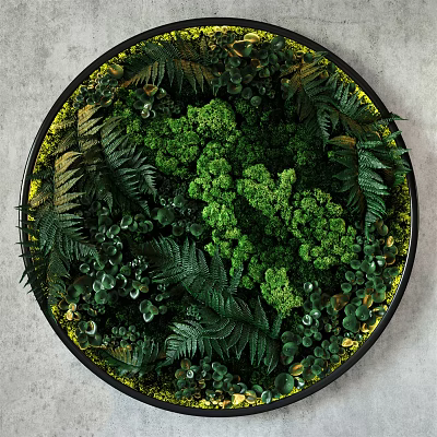 Circular Living Plant Wall with Various Green Plants Ferns Moss and Lush Foliage 3d model