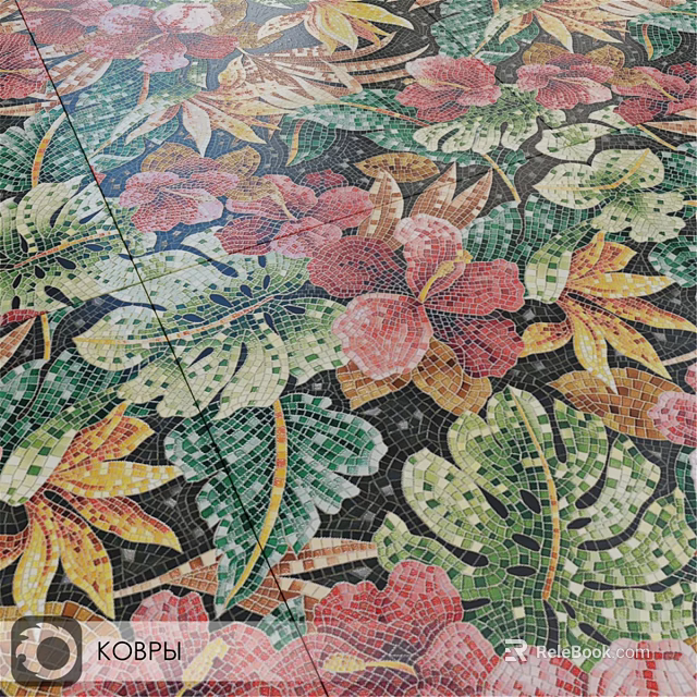 Colorful Mosaic Floor Tiles With Tropical Flower And Leaf Patterns In Vibrant Hues 3d model 