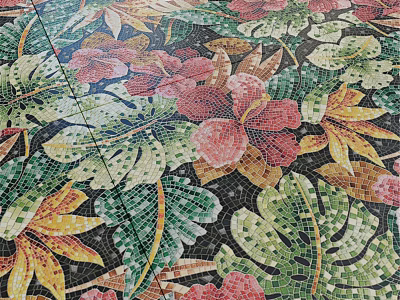 Colorful Mosaic Floor Tiles With Tropical Flower And Leaf Patterns In Vibrant Hues 3d model