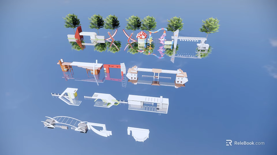 Various Modern Entrance Gate Designs Featuring Architectural Elements And Details 3d model