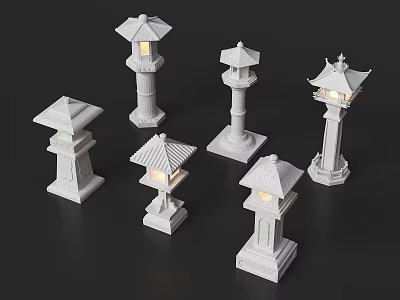 Traditional Stone Lanterns With Different Styles And Carved Details For Garden 3d model