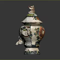 Colorful Ceramic Jar With Bird Shaped Lid And Floral Patterns For Home Decor