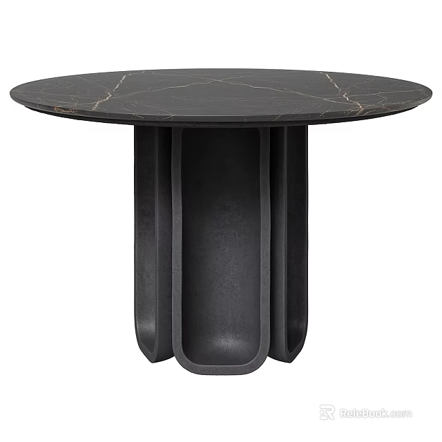 Round Black Marble Desk With Gold Veins And Modern Curved Legs 3d model 