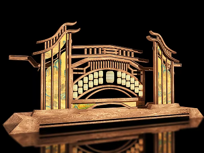 Traditional Chinese Wooden Photo Check-in Spot With Arch Structure And Carvings 3d model