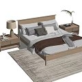 Modern Double Bed Interior With Wooden Frame Nightstands Table Lamps Pillows And Quilt