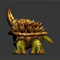 Mythical Spiked Creature Character With Decorative Orange Yellow Shell And Green Legs