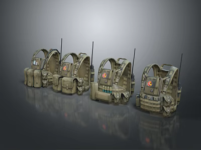 Set of Camouflage Military Backpacks with Antennas and Tactical Gear Design 3d model