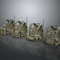 Set of Camouflage Military Backpacks with Antennas and Tactical Gear Design