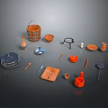 Assorted Daily Household Items Including Wooden Bucket Bowls Metal Tools Plates Spoons and Cutting Board