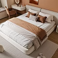 Cream wind double bed dressing table pillow carpet 3d model