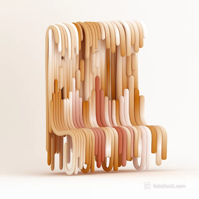 Creative Modern Stool Design Featuring Curved Pastel Colored Slats And Unique Structure 3d model