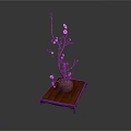 Decorative Vase with Branches and Pink Flowers on Dark Wooden Tray Home Decor Accent